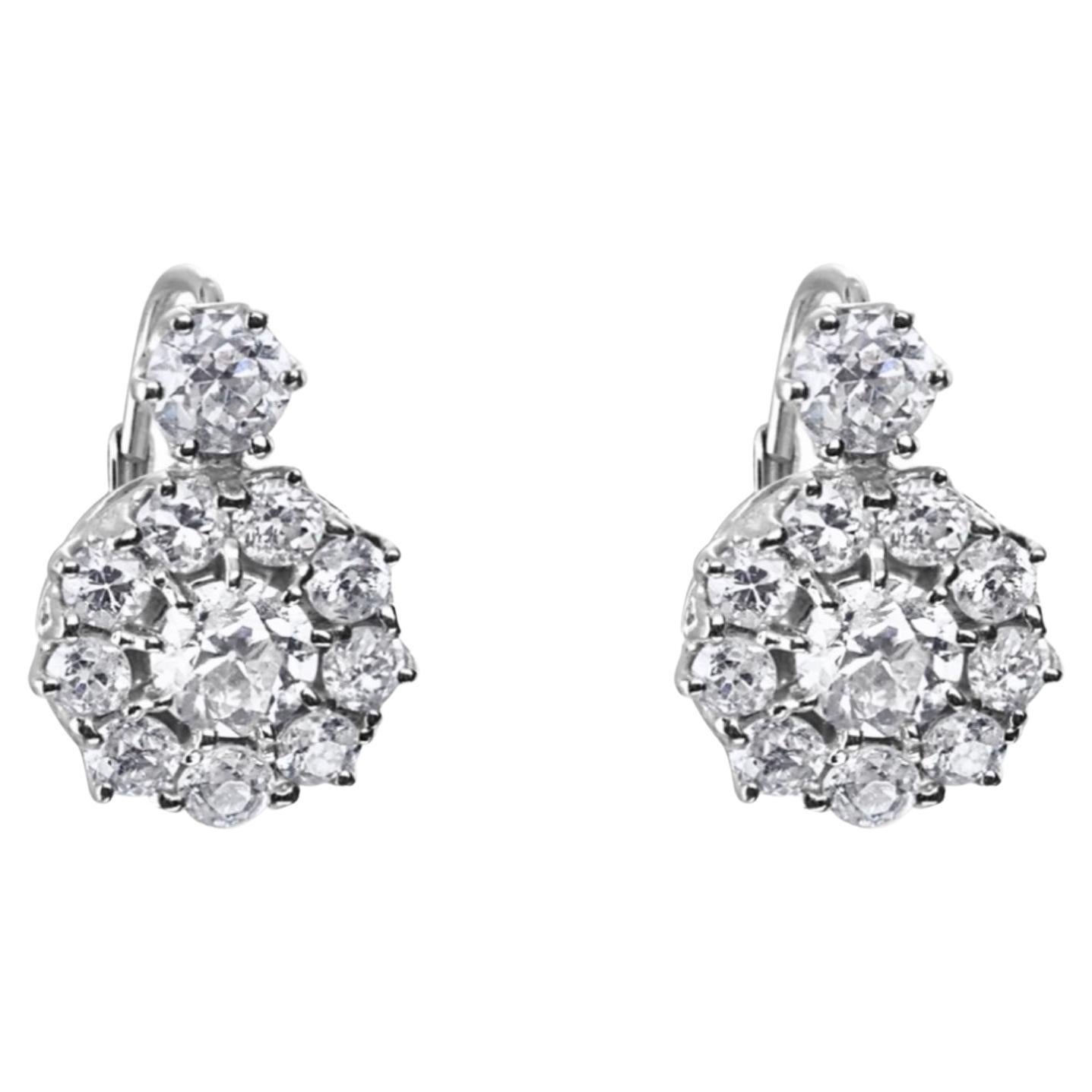 Mindi Mond 5.90 Carat Old Mine Diamond Gold Cluster Drop Earrings  For Sale