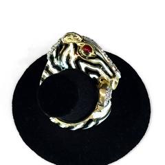 David Webb Enamel Diamond Gold Zebra Ring
