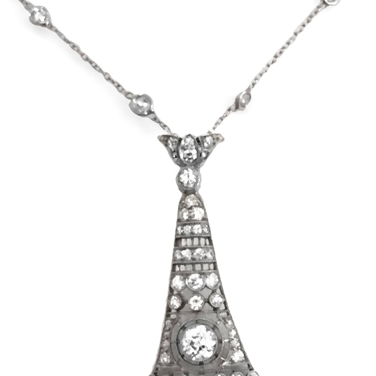 Very Fine Art Deco Sapphire Diamond Platinum Pendant In Excellent Condition In New York, NY