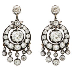 Victorian 6 Carat Diamond Silver White Gold Chandelier Earrings 12