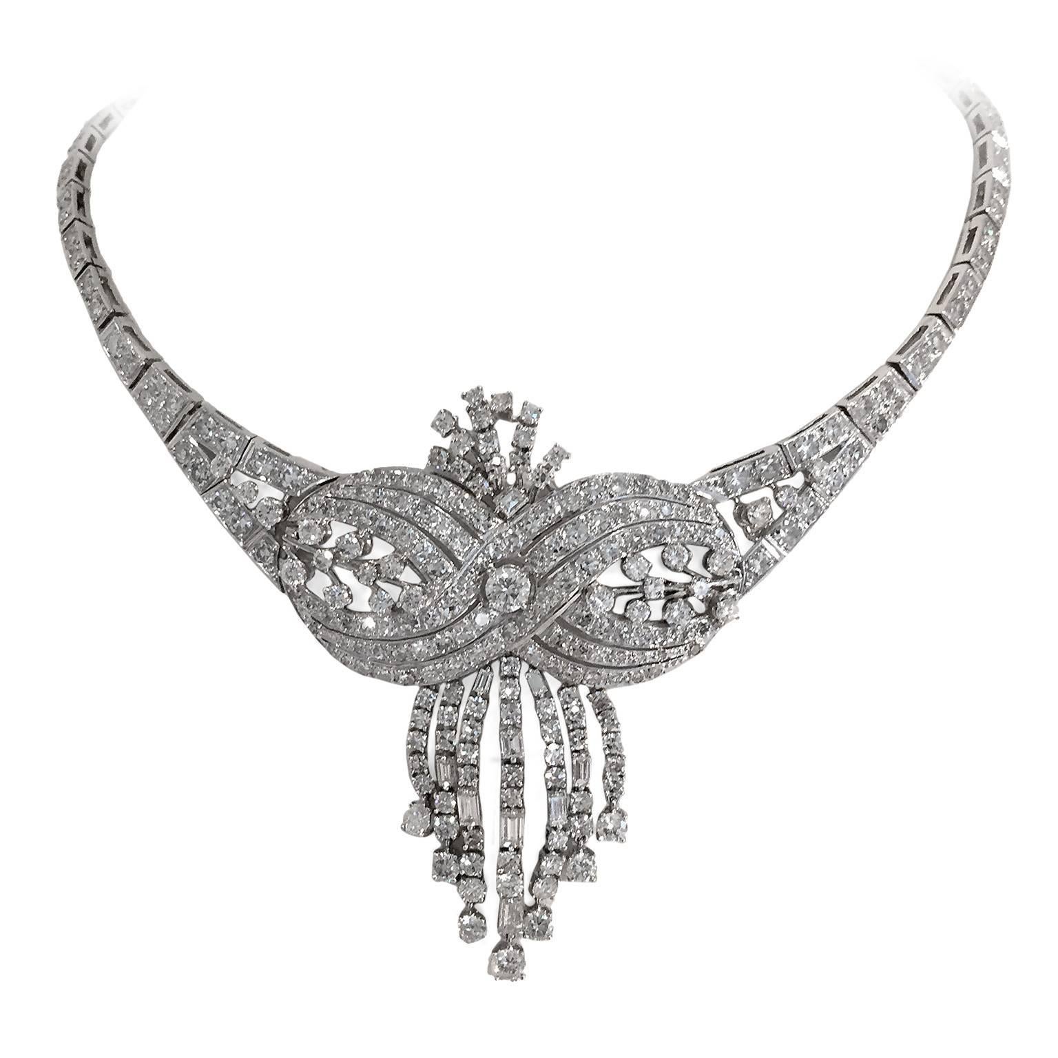 Platinum 19+ Carat Diamond One-Of-A-kind Vintage Necklace  In Good Condition In New York, NY