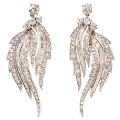 Divine 1950s 7 Carat Diamond Platinum Feathered Chandelier Earrings 5