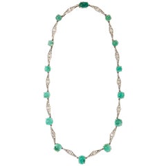 Art Deco Emerald Diamond Platinum Choker Necklace 1