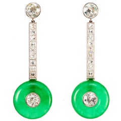Elegant 1950s 6 Carat Jade Diamond Platinum Earrings 4