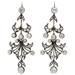 Victorian 6 Carat Diamond Silver Backed in Yellow Gold Chandelier Earrings 1