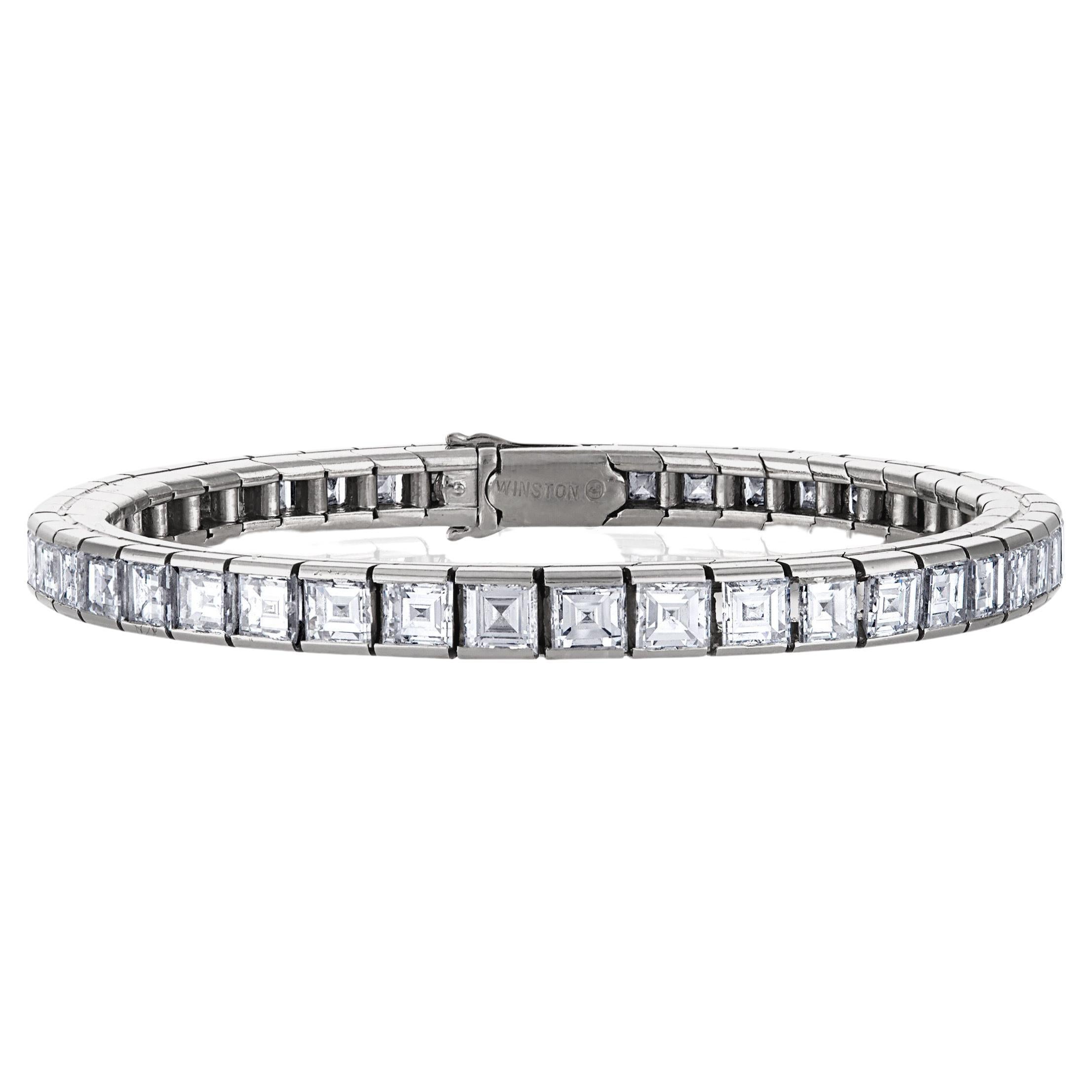 Harry Winston Emerald Cut Diamond Platinum Line Bracelet For Sale