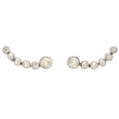 Chic Platinum 2.5 Carat Old Mine-Cut Diamond Ear Cuffs 12