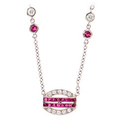 Art Deco Ruby Diamond Platinum Pendant 6
