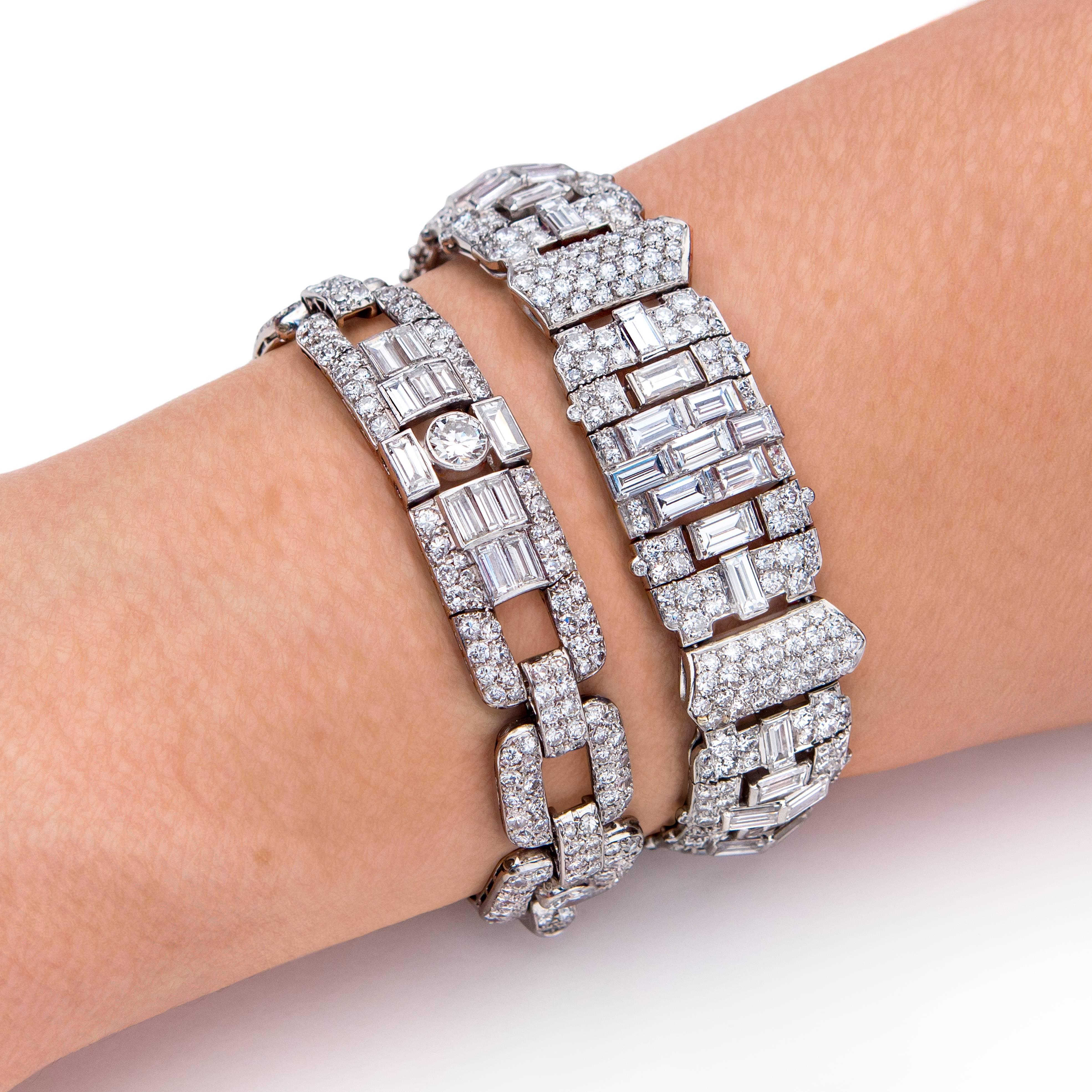 Art Deco GAL zertifizierte 24,5 Karat Baguette Runde Diamant Platin-Armband (Gemischter Schliff) im Angebot