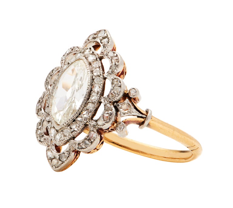 Edwardian Marquise and Rose Cut Diamond Ring For Sale at 1stdibs
