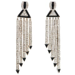 Art Deco 3.53 Carat Diamond Onyx Gold Chandelier Earrings 2