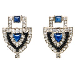Sapphire Diamond and Enamel Shield Earrings 9