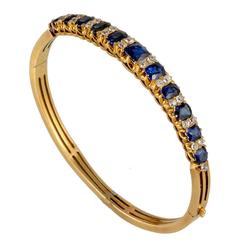 Victorian Natural Burmese Sapphire and Diamond 18 Carat Gold Bangle, circa 1880