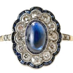 Art Deco Natural Sapphire and Diamond Cluster Ring, circa 1920 3