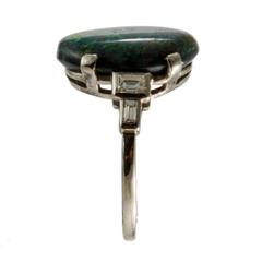 Art Deco Natural Black Opal Diamond Platinum circa 1920 Ring