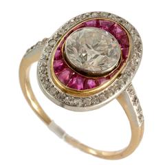 Art Deco 1.80 Carat Diamond Natural Burmese Ruby Diamond Pave Gold Platinum Ring