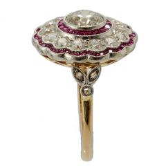 Art Deco Natural Burmese Rubies Diamond Gold Platinum Ring, circa 1920