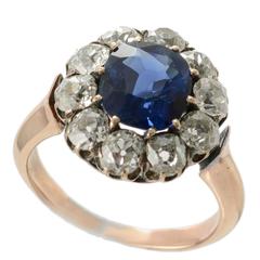 Victorian Natural Burmese Sapphire Diamond Gold Cluster Ring, circa 1880 8