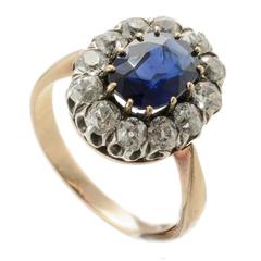 Victorian Natural Burmese Sapphire and Diamond Cluster Ring, circa 1890