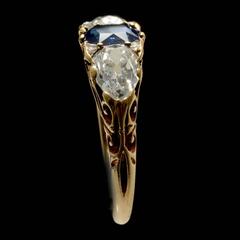 Victorian Carved Half Hoop Burmese Sapphire and Diamond Ring, circa 1880