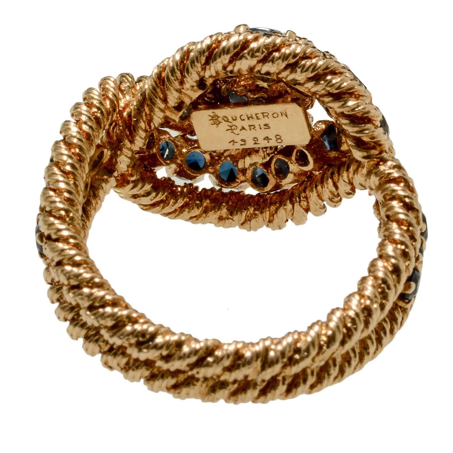 Contemporary Boucheron Sapphire and Diamond 18 Carat Gold circa 1980 Ring For Sale