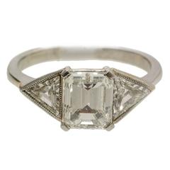 Platinum Set 1.81 Carat Emerald Cut with Triangle Diamond Shoulders Ring