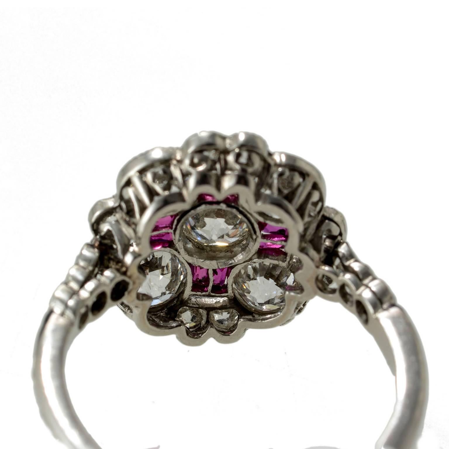 Natural ruby and fine diamond Art deco milligran set platinum ring 1920c