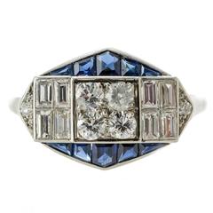 Antique Art Deco Calib
re Sapphire Diamond Platinum circa 1920 Ring