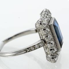 Edwardian Natural Sapphire and Diamond Rectangle Shaped Fine Ring, circa 1910