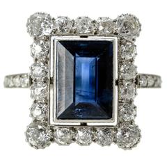 Edwardian Natural Sapphire and Diamond Rectangle Shaped Fine Ring, circa 1910