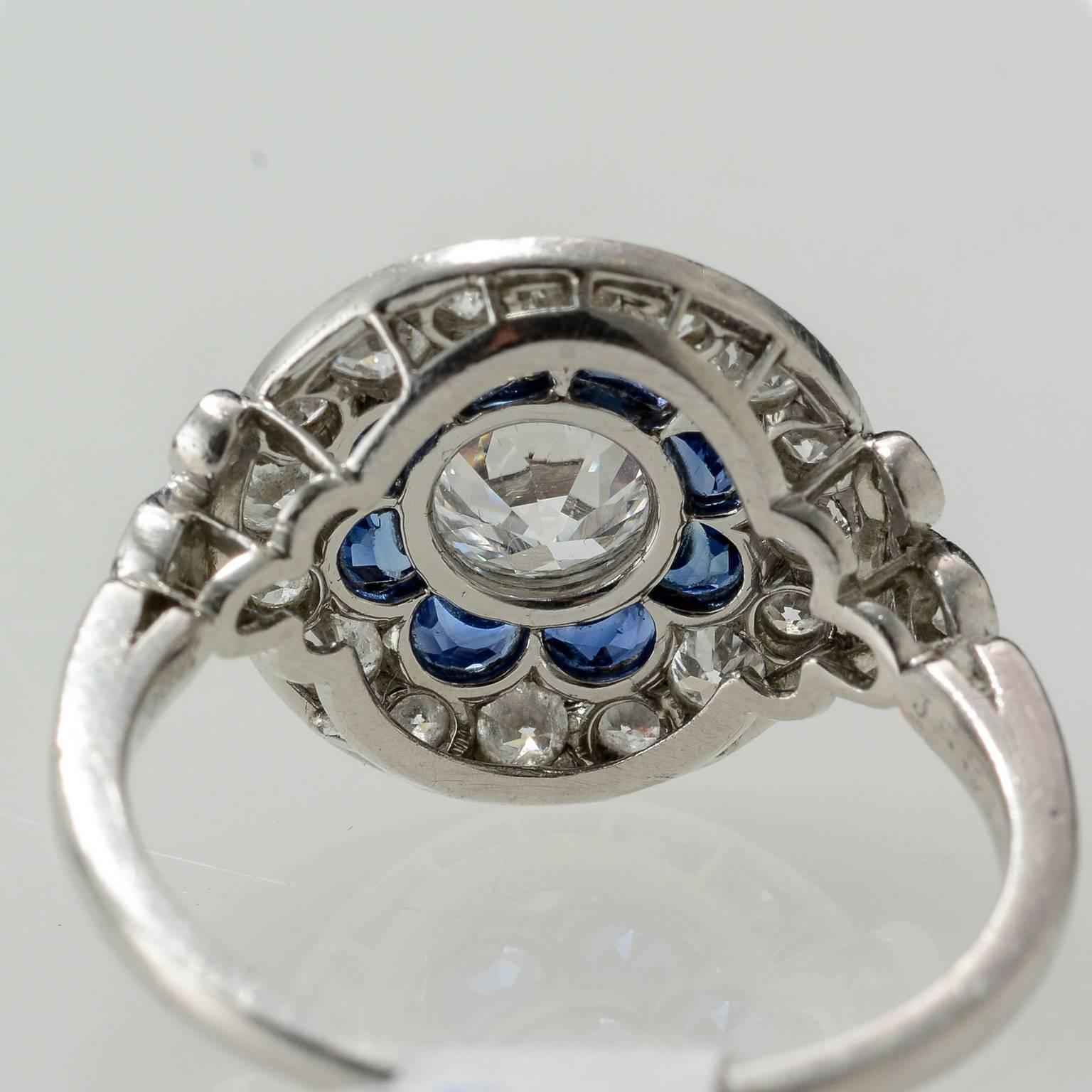 Natural sapphire and diamond Art Deco diamond 1920c platinum ring