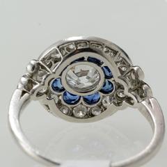 Natural Calib're Sapphire Diamond Art Deco Cluster Ring circa 1920 Platinum Set