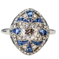 Antique 1920s Art Deco Diamond Sapphire Platinum Ring