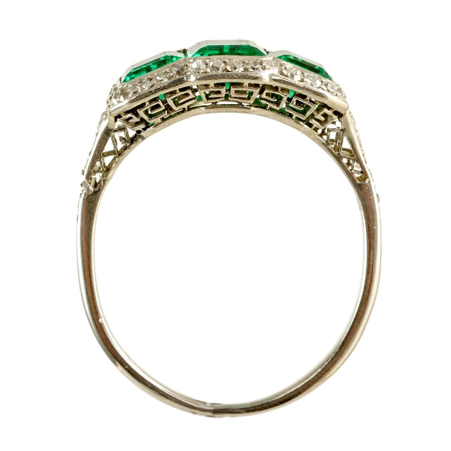 Platinum set fine columbian Emerald and diamond Edwardian 1910c ring