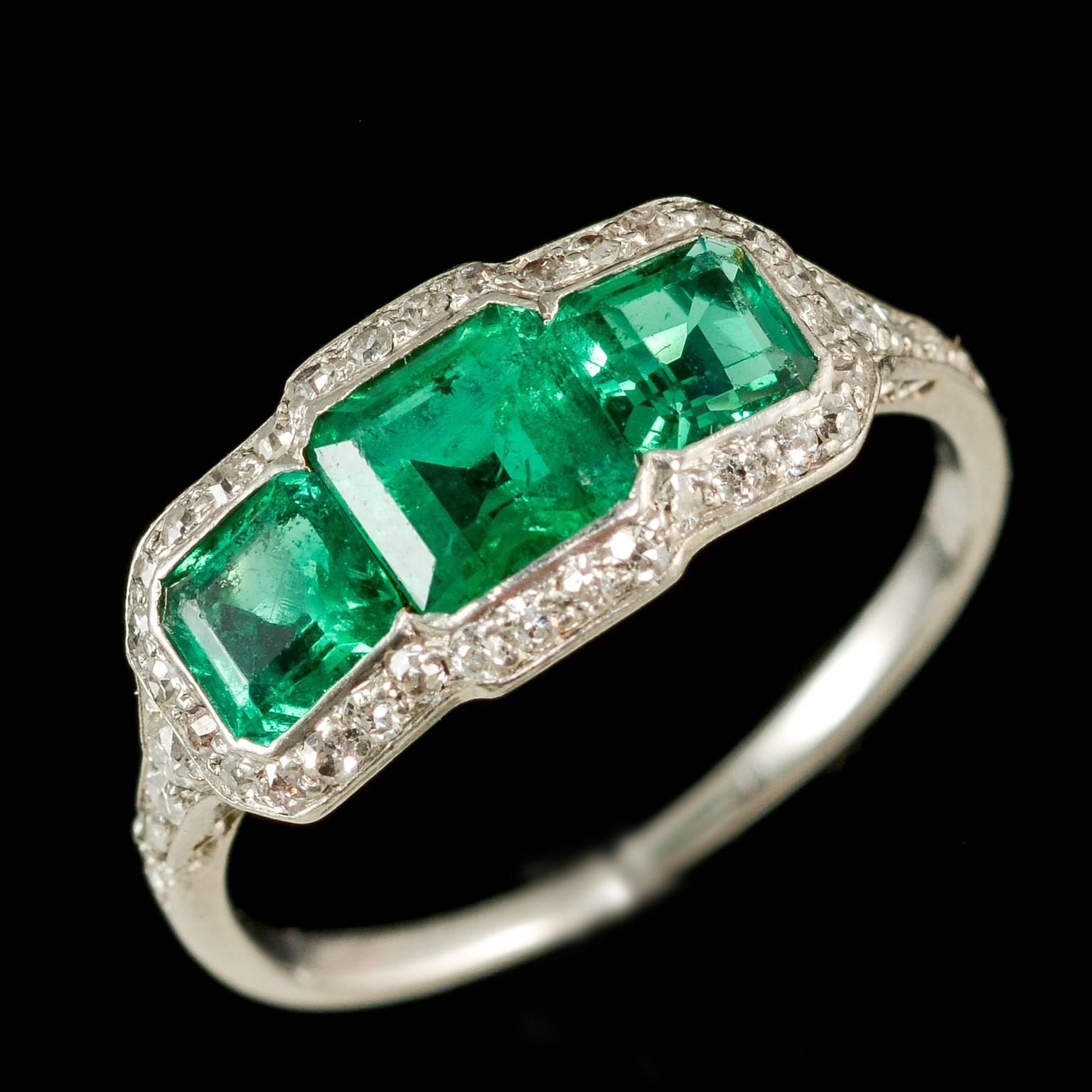 Edwardian Platinum and Diamond with Fine Quality Columbian Emeralds, circa 1910 2