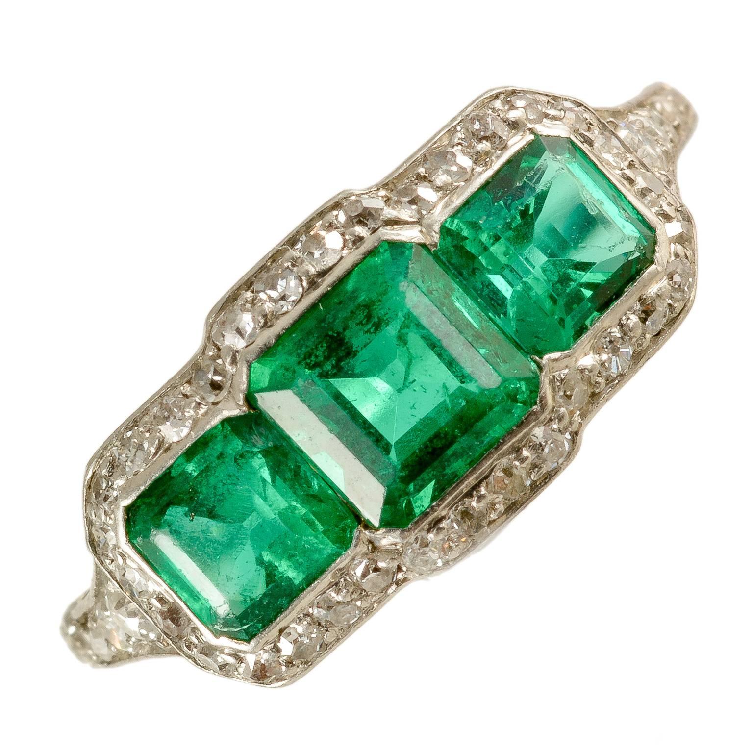 Edwardian Platinum and Diamond with Fine Quality Columbian Emeralds, circa 1910
