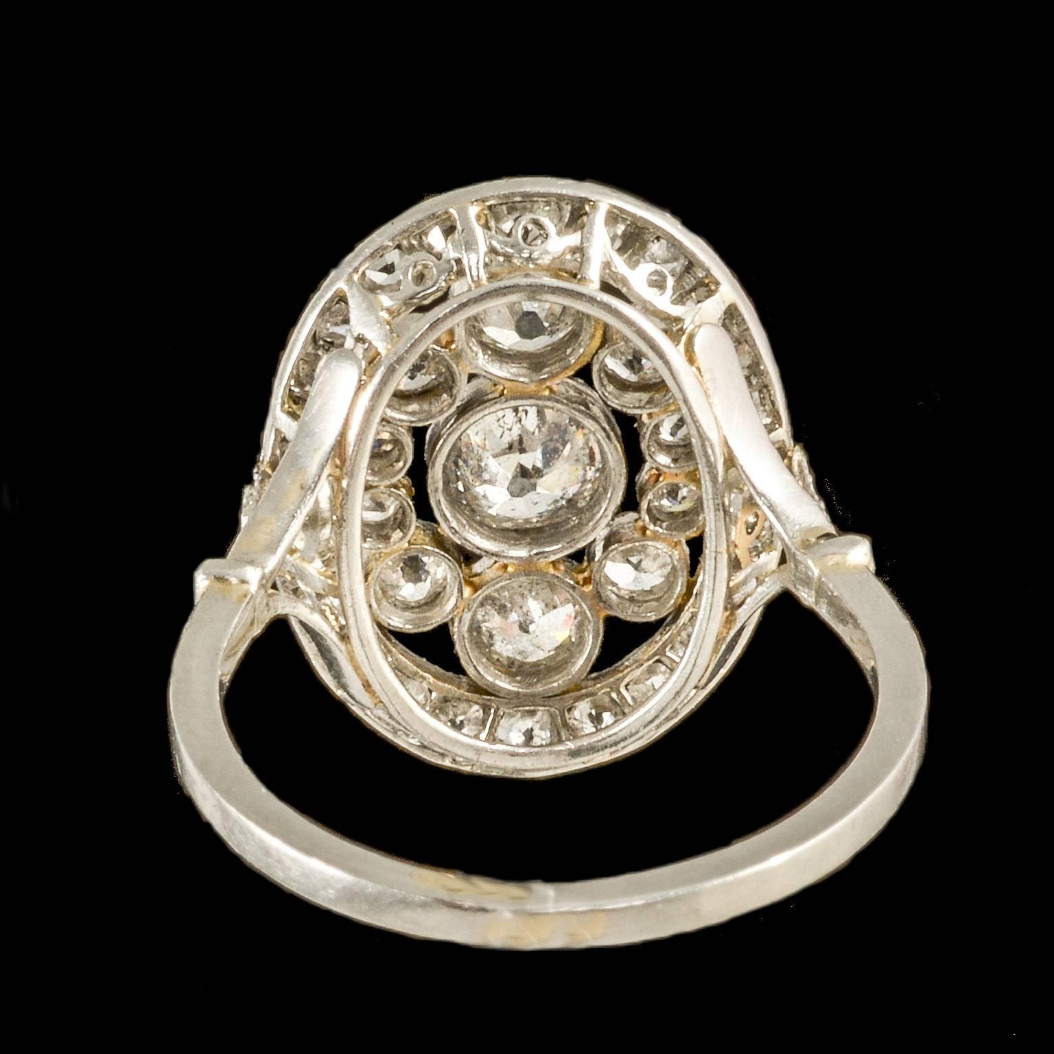 Edwardian Platinum Diamond Milligran Cluster circa 1910 Ring For Sale 3