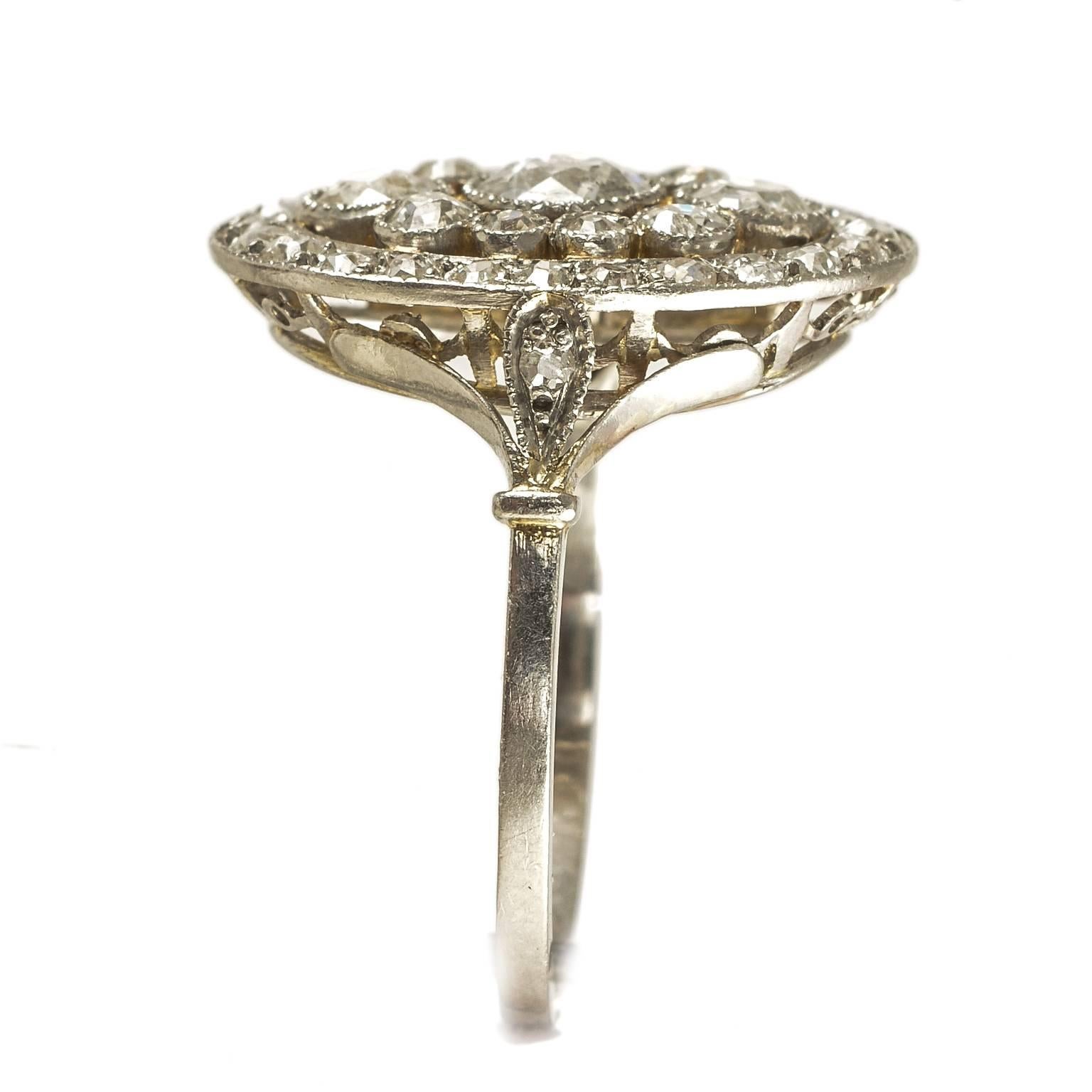 Edwardian platinum diamond cluster 1910c ring
