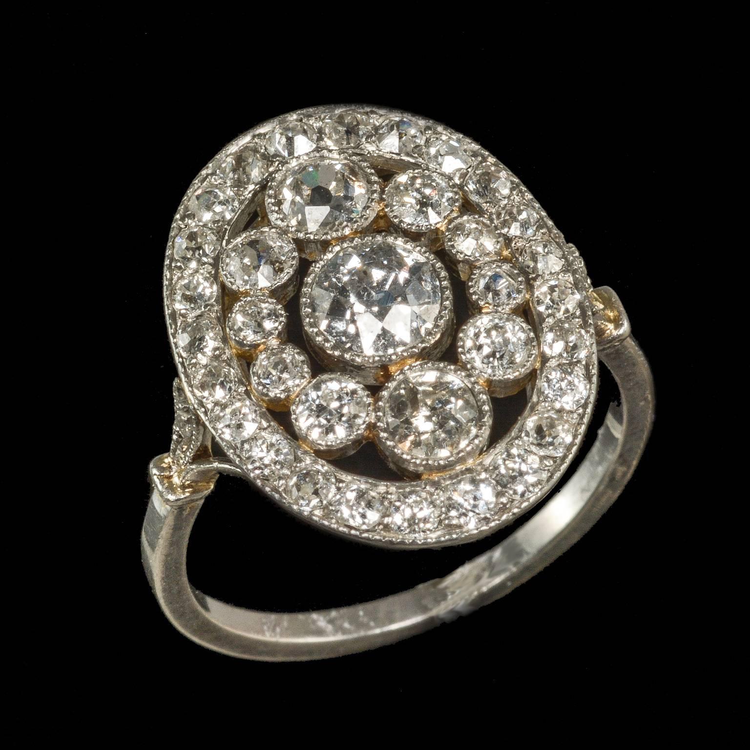 Edwardian Platinum Diamond Milligran Cluster circa 1910 Ring For Sale 4