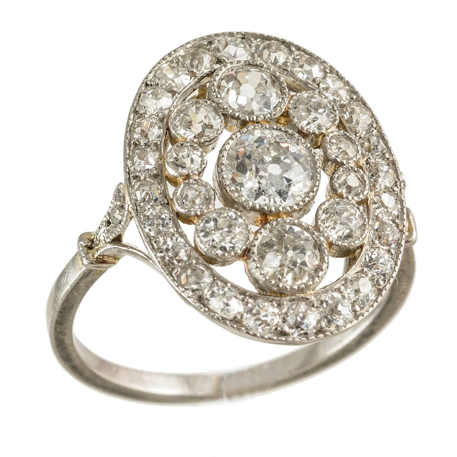 Edwardian Platinum Diamond Milligran Cluster circa 1910 Ring For Sale