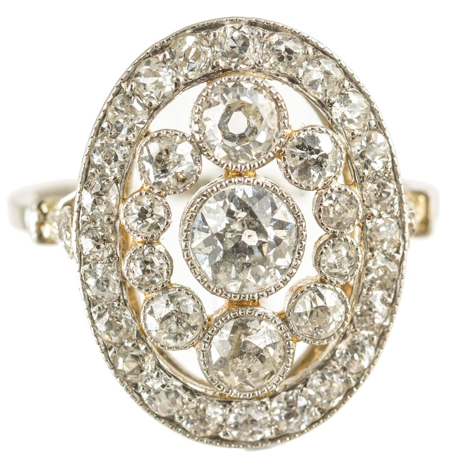Edwardian Platinum Diamond Milligran Cluster circa 1910 Ring For Sale 1