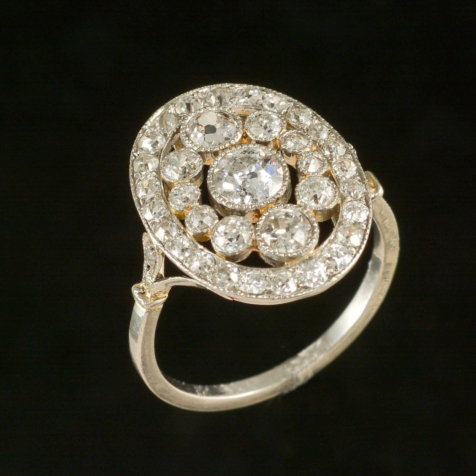 Edwardian Platinum Diamond Milligran Cluster circa 1910 Ring For Sale 5
