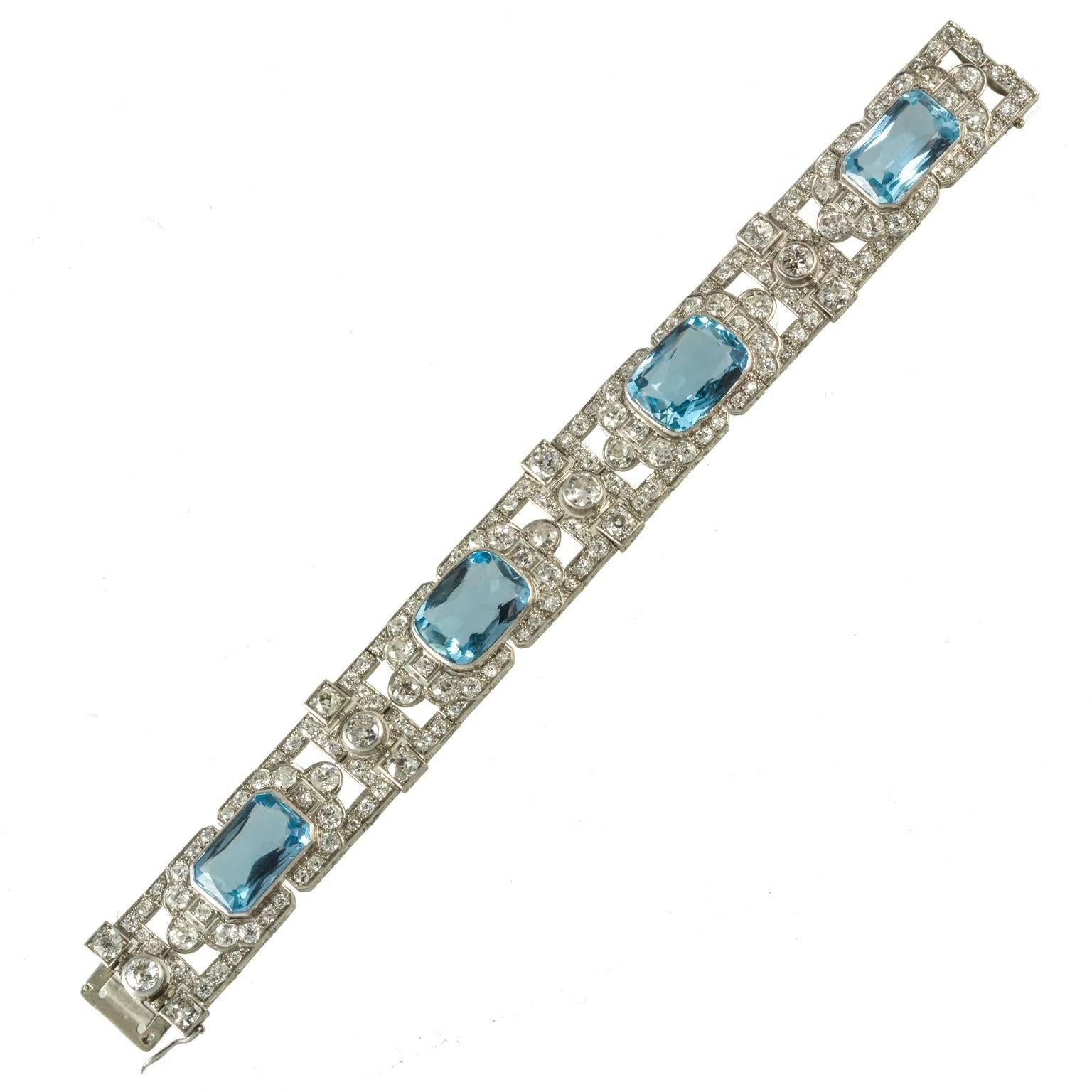 Rare Important Edwardian Aquamarine Diamond Platinum Set Bracelet, circa 1910