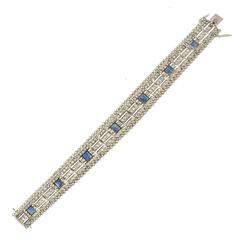 Edwardian Platinum Set Diamond and Natural Burmese Sapphire Bracelet, circa 1910