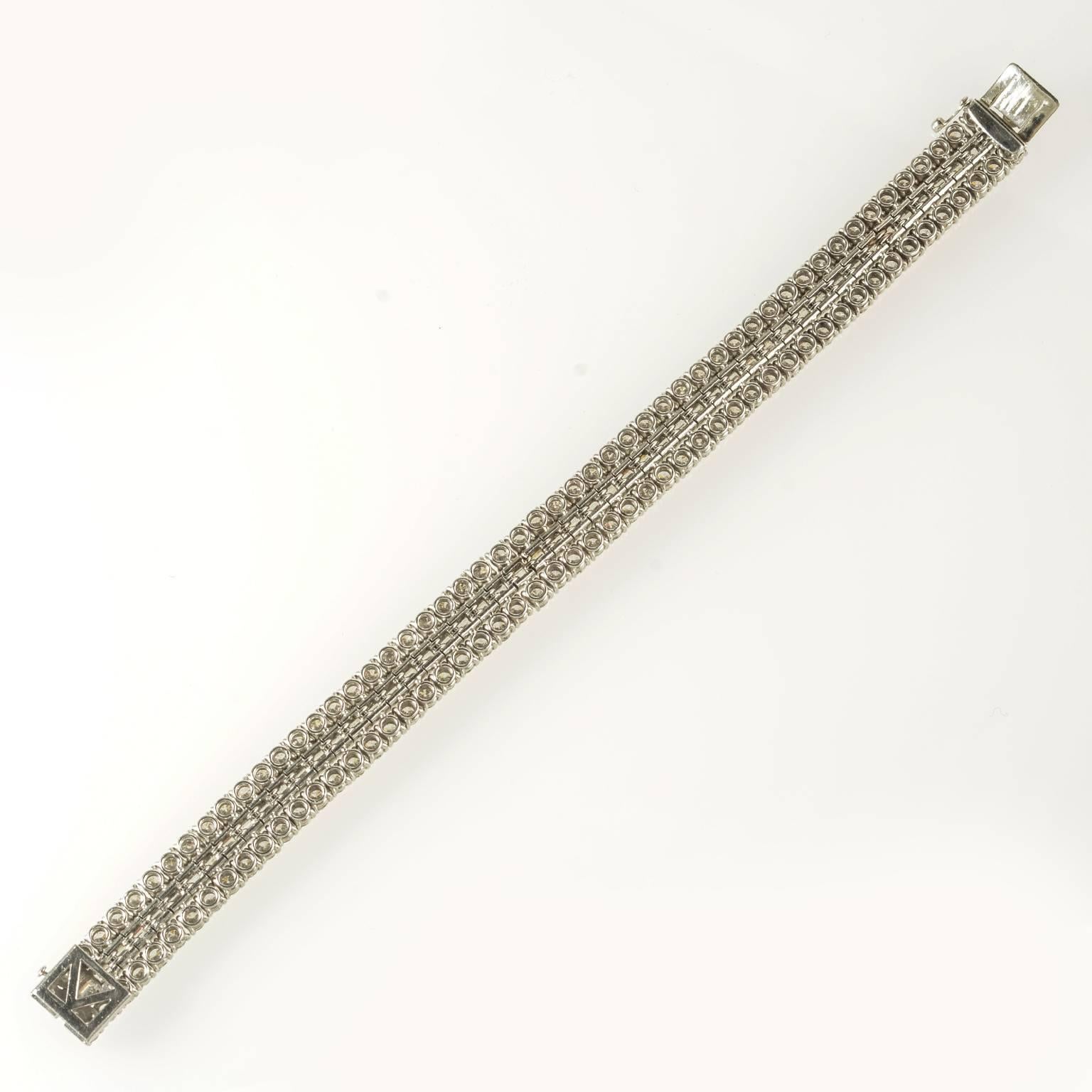 Fine quality french diamond baguette round 1940c platinum wearable bracelet