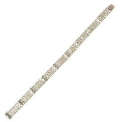 Art Deco Platinum Baguette Round Diamond Bracelet, circa 1920