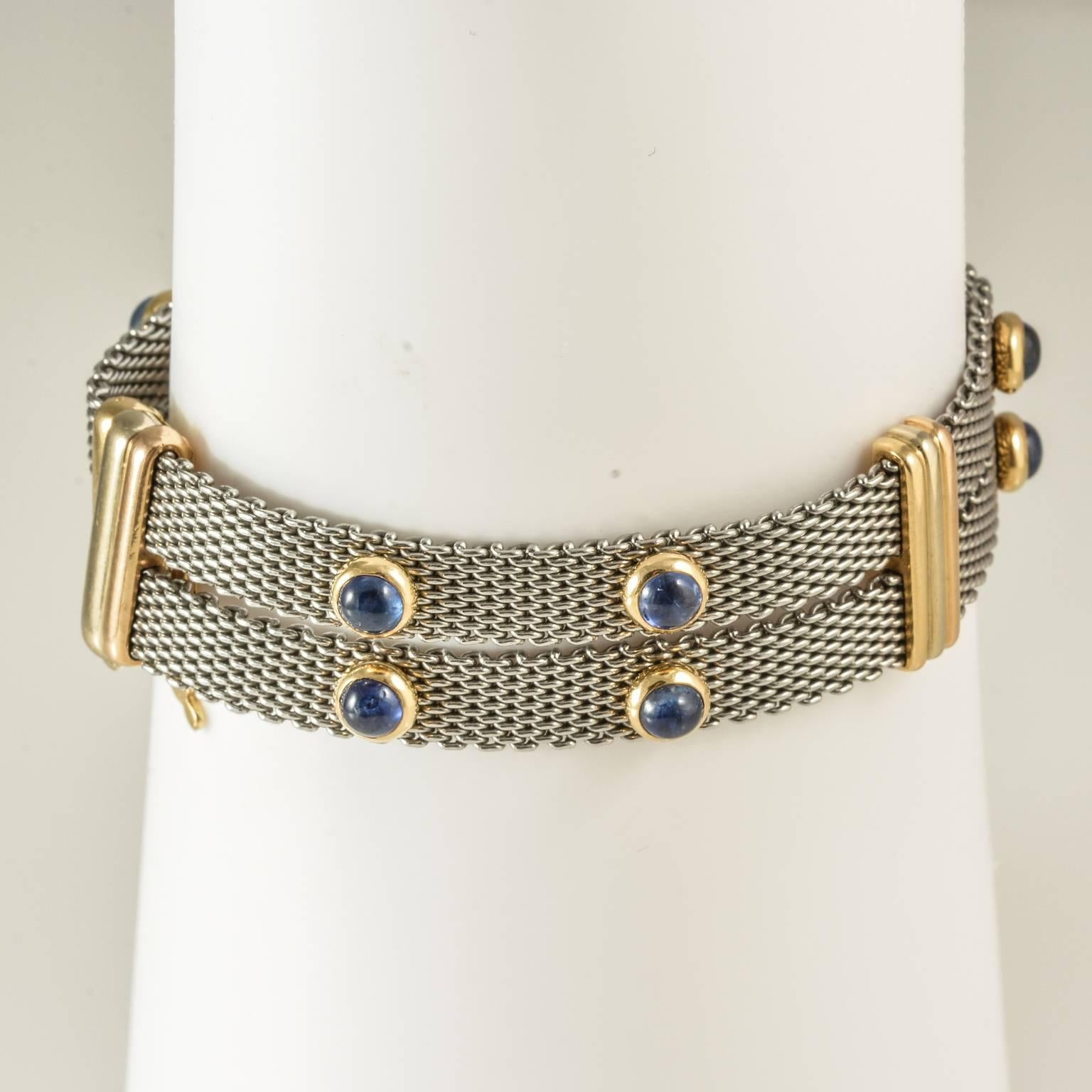 Women's Cartier Gold and Metal Cab Sapphire Bracelet, circa 1980