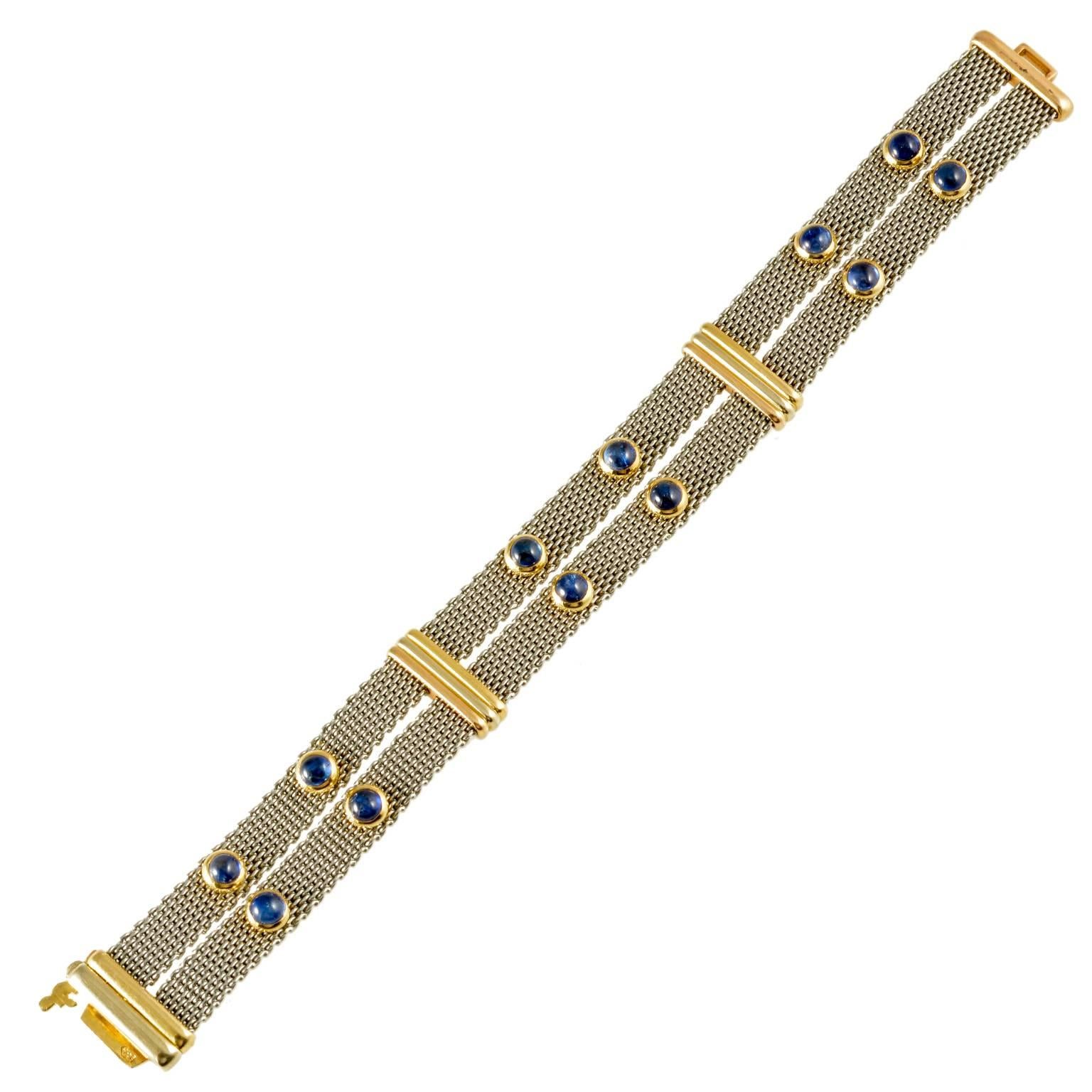 Cartier Gold and Metal Cab Sapphire Bracelet, circa 1980