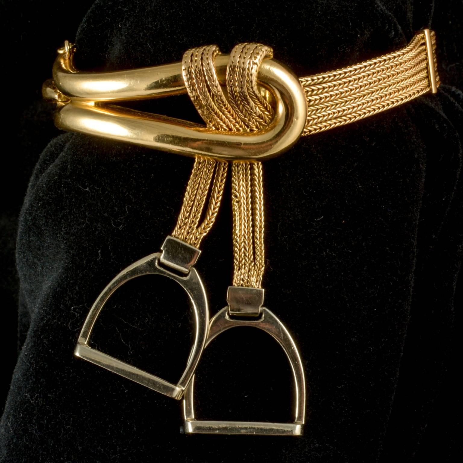 Contemporary Hermes Gold and White Gold Stirup Bracelet