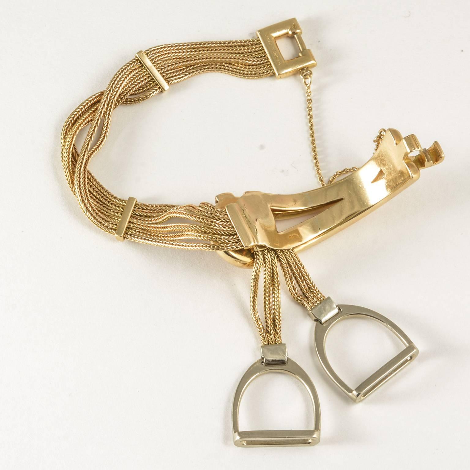 Women's Hermes Gold and White Gold Stirup Bracelet
